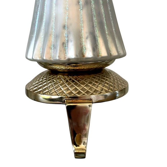 NEIMAN MARCUS Shiny Silver Tree Christmas Stocking Holder Holiday Glam Gold New - Picture 5 of 9